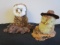 Lot of 2 Fuzzy Vintage Owls on Wood
