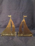 Pair of Brass, Vintage Sail Boat Bookends