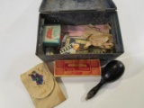 Metal Box Filled w/ Vintage Sewing Items