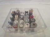 Lot of 25 Spools of Thread, Incl. Container