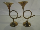 Set of 2 Vintage Brass Horn Candle Holders