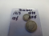 Lot of Barber 1899 Quarter and 1913 Dime