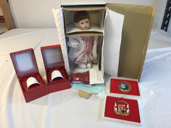 Christmas Doll, 2 Ornaments and 2 Bells-NEW