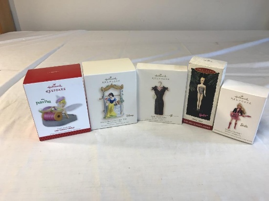 Lot of 5 Disney & Barbie Hallmark Ornaments-NEW