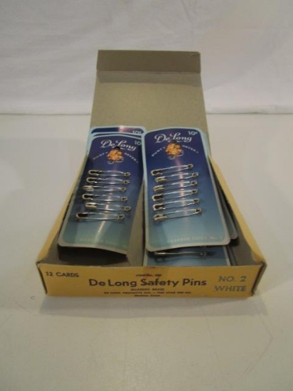 Vintage Box of 10 Cards of DeLong Safety Pins