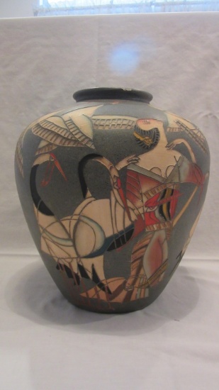 Tall Vintage Chinese Vase w/ Lady and Cranes