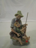 Vintage Japanese Boy & Grandpa Fishing Figurine