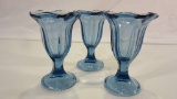 Set of 3 Vintage Pale Cobalt Blue Sundae Glass