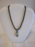 Amer. Indian Necklace w Turquoise & Jasper Pendant