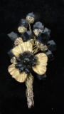 Antique, Handmade Brooch with Black Jewel Beads