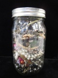 Mason Jar Filled with Costume Jewelry