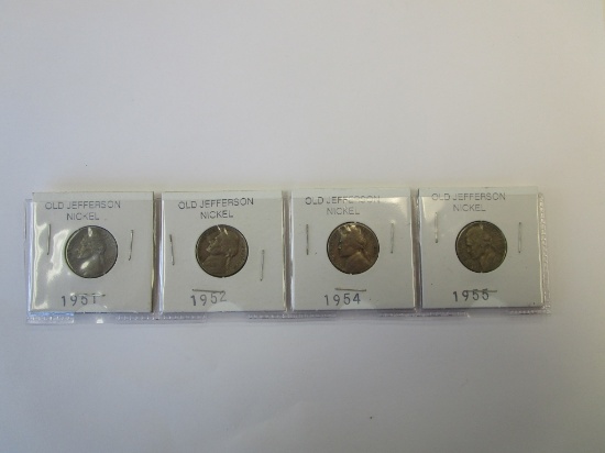 Lot of 4 Jefferson Nickels 1951,52,54,& 55