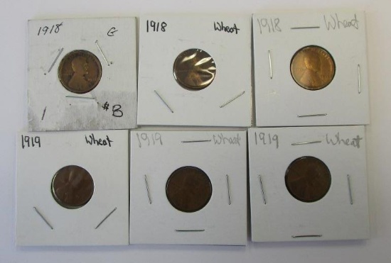Lot of 6 Wheat Cent 1918 and 1919