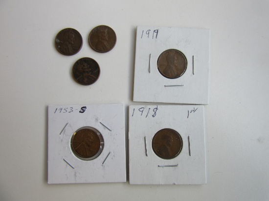 Lot of 6 Wheat Pennies 1947D, 1944D, 1958, 1953S