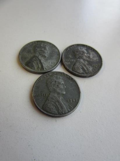 Lot of 3 Wartime Steel Pennies 2 1943 & 1 1943D