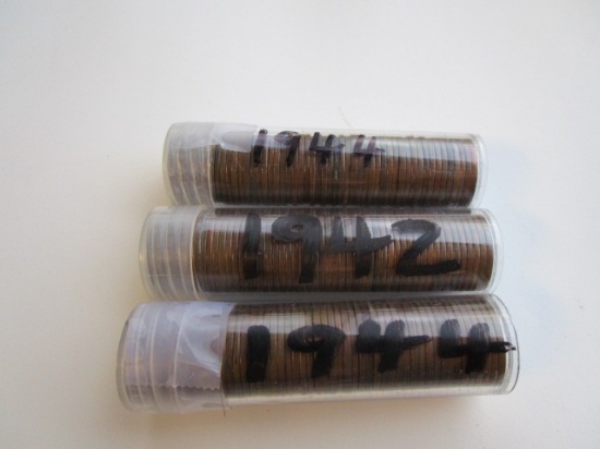 Lot of 3 Rolls Pennies 1944,1942,1944