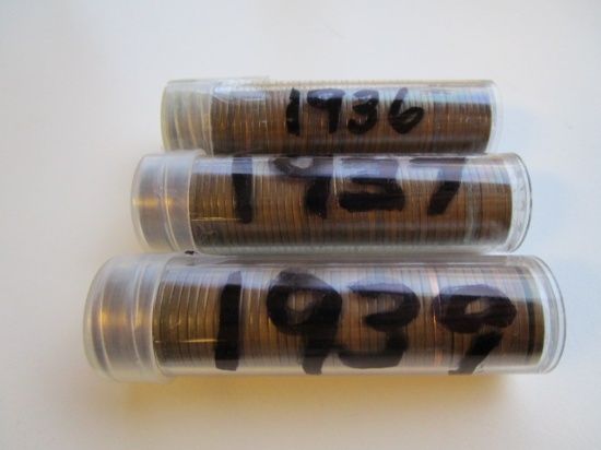 Lot of 3 Rolls of Pennies 1936,1937,1939