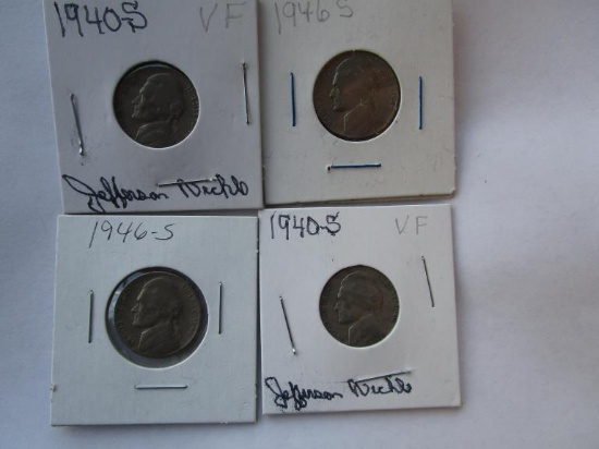 Lot of 4 Jefferson Nickels 1940S & 1946S