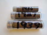 Lot of 3 Rolls of Pennies 1936,1937,1939