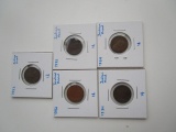 Lot of 5 Indian Head Pennies 1883,1882,1882,1884,