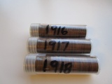 Lot of 3 Rolls Pennies 1916,1917,1918