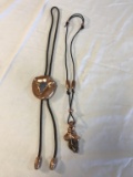 Molten cooper pendant bolo tie and necklace