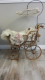 Decorative Victorian Baby Buggy w/ Porcelain Doll