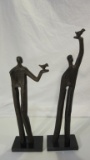 Set of 2 Metal w/ Marble Base Figures