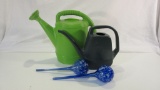 Lot of 2 Watering Plastic Cans & 2 Glass Bulbs