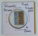 Lot of 4 Valcambi Suisse .999 Fine Silver 1g Bars
