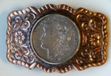 VTG Copper Bell Belt Buckle w 1921 Morgan Dollar