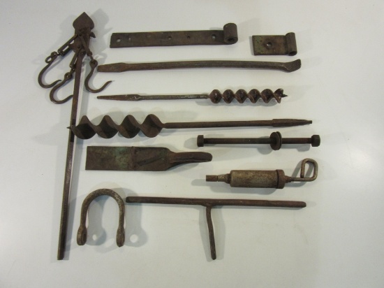 Lot of 11 Rusty Pieces, Incl. A Hinge, Drill Bits