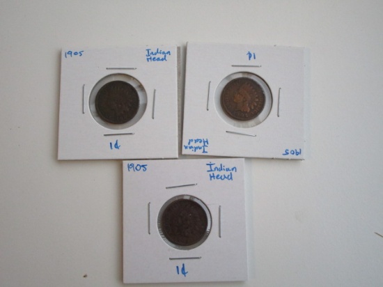 Lot of 3 1905 Indian Head Pennies