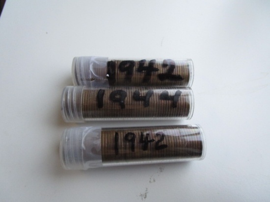 Lot of 3 Rolls of Pennies 1942,1944, & 1942
