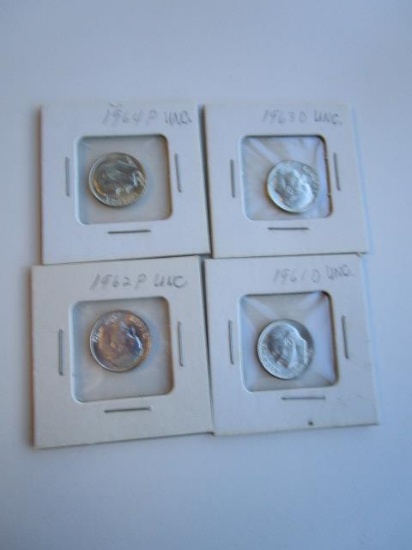 Lot of 4 Silver Dimes 1961D, 1962P, 1963D, 1964P