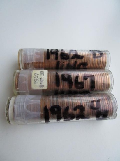 Lot of 3 (UC) Rolls of Pennies 1962D,1962P, & 1967