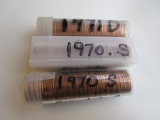 Lot of 3 Rolls of Pennies 1971D, 1970S, 1970S