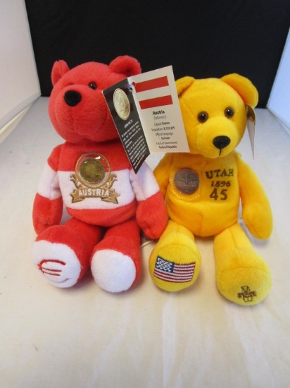 Lot of 2 Stuffed Animals with coins UTAH & AUSTRIA