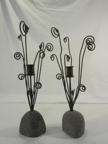 Set of 2 Unique Rock/ Metal Candle Holders