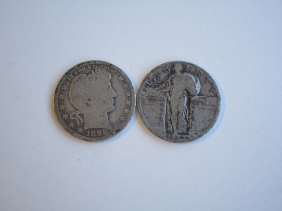 Lot of 2 Silver Quarters 1927 Standing 1898 Barber