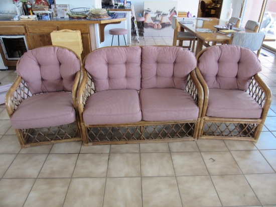 Vintage Rattan Love Seat and 2 Chairs