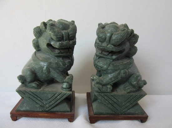 Set of 2 Vintage Stone Chinese Guardian Lions