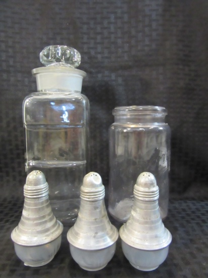 Lot of 5 Vintage Glass Items, Incl. Lidded Jar