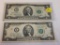 Lot of 2 1976 Two Dollar Bills With Green Seal