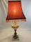 Vintage Hand Painted Glass/ Brass/ Marble Lamp