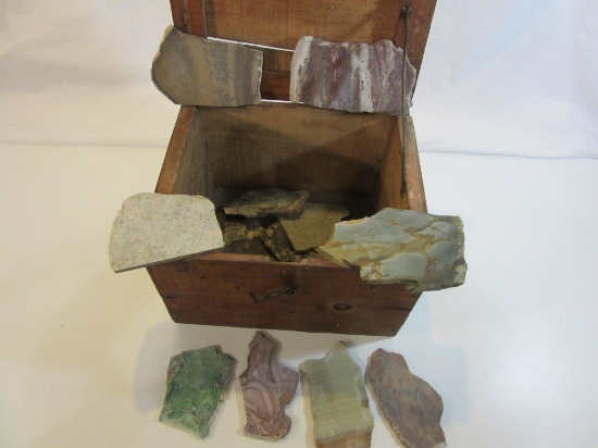 Vintage Hand Made Wood Box with Rock Pieces