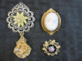 Lot of 4 Vintage Pendants/Pins w/ Stones