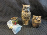 Lot of 2 Ceramic Owls, Including: 1 Incense Burner