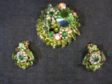 Vintage Brooch with Matching Clip On Earrings