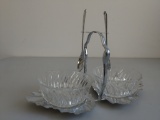 Metal jam/relish caddy with glass bowls and spoons